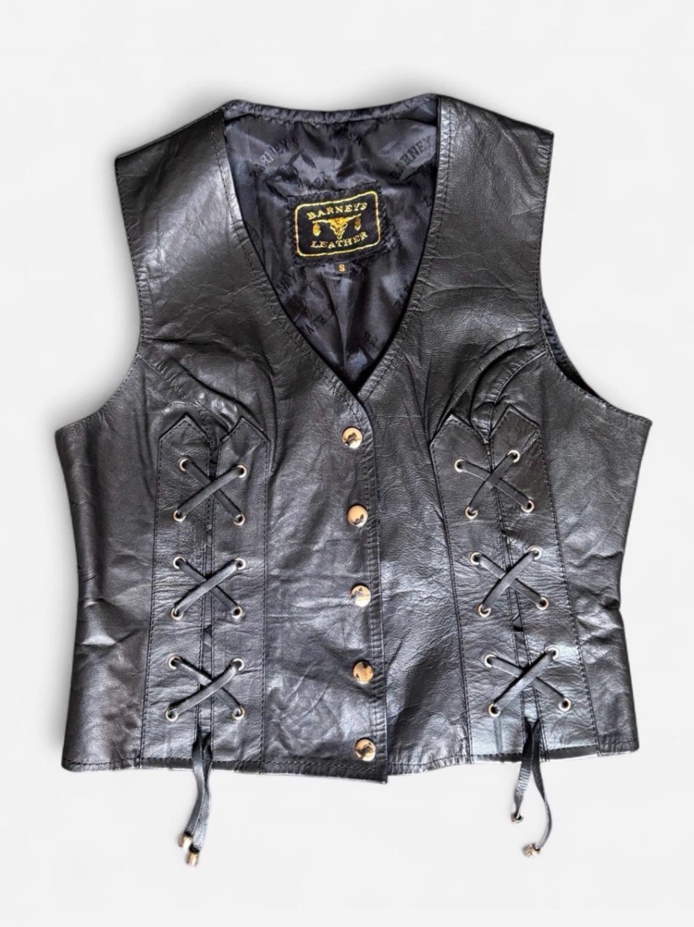 Barneys Leather Women's Black Lace-Up Leather Vest